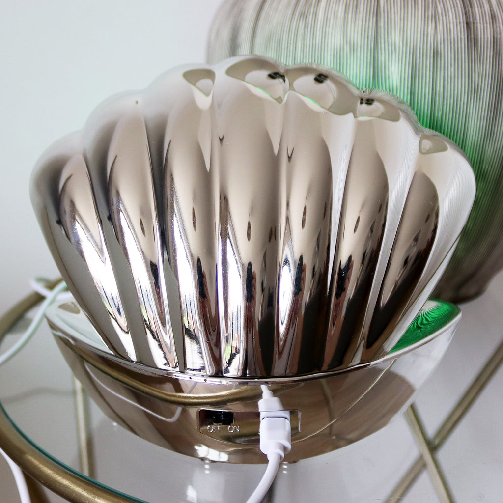 Metallic Silver Sea Shell Glitter Lamp