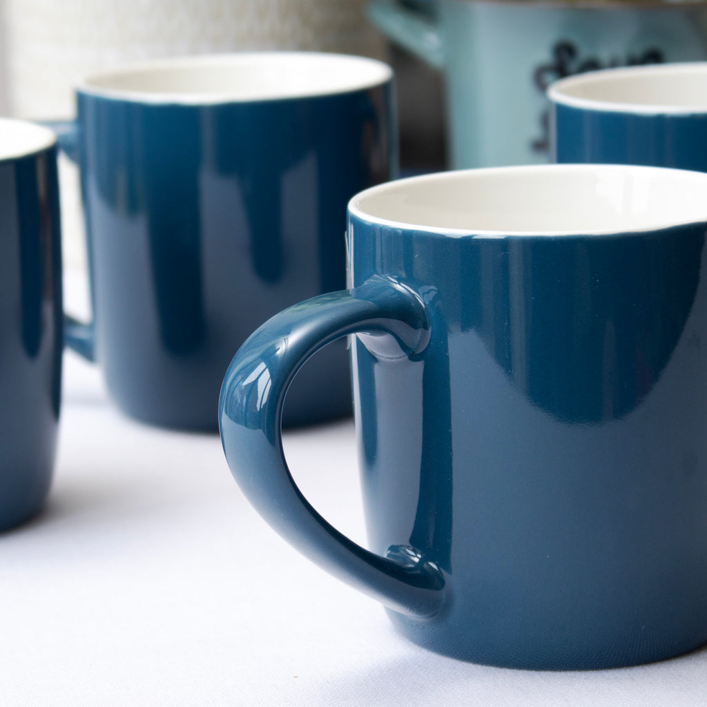 Set Of 4 Stoneware Teal Blue Mugs
