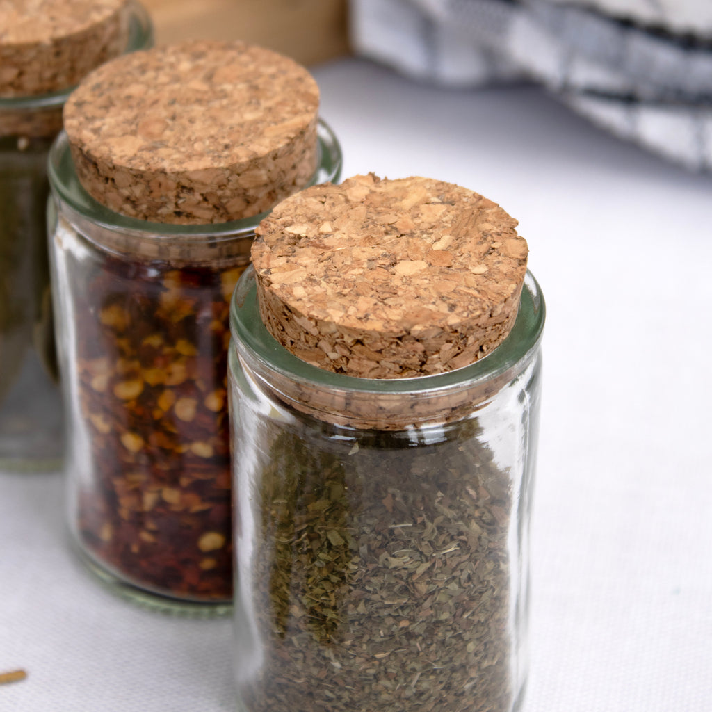 Set Of 12 Glass Spice Jars Cork Lids