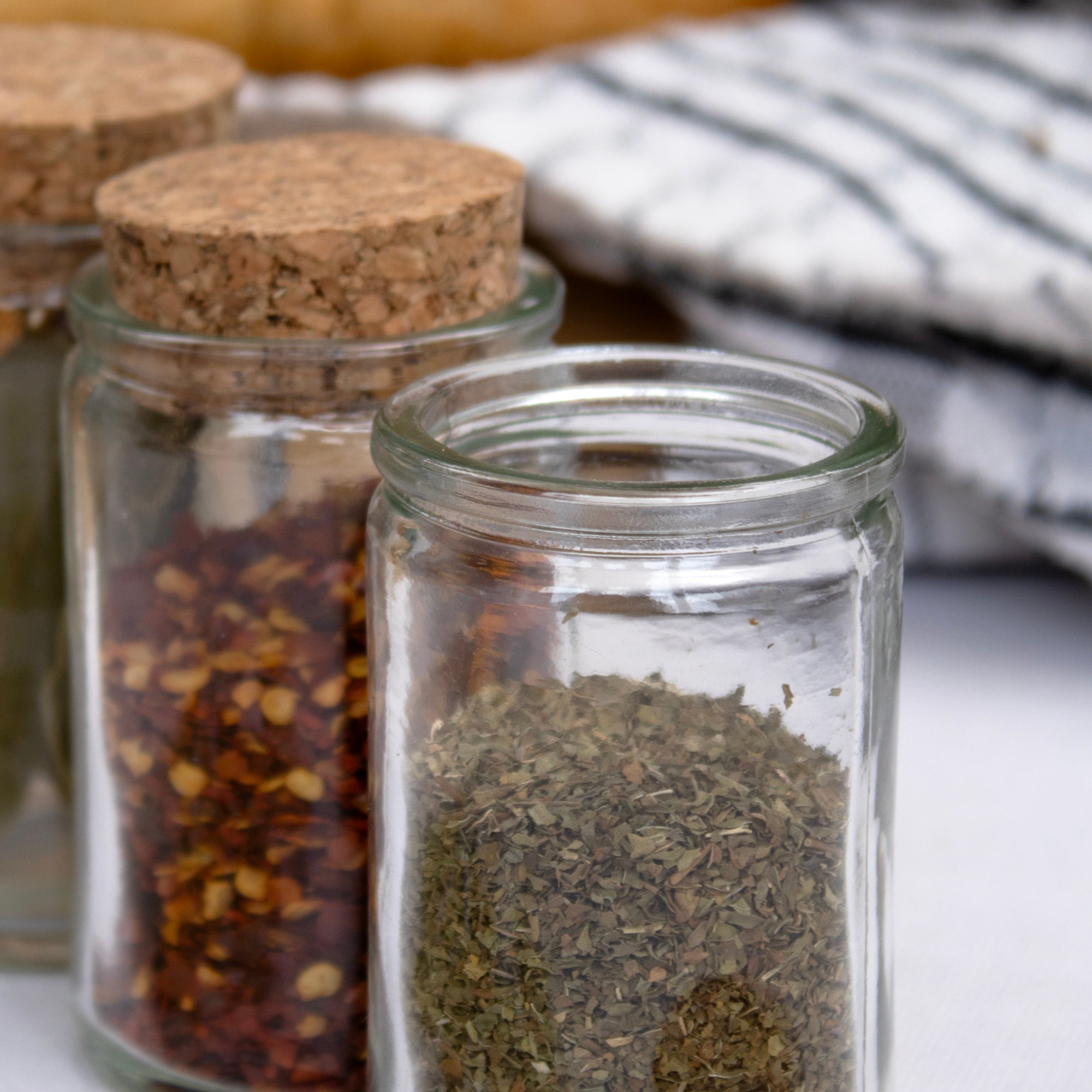 Set Of 12 Glass Spice Jars Cork Lids