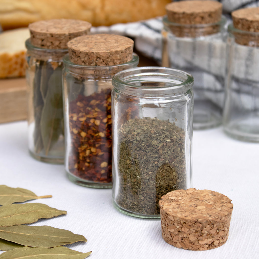 Set Of 12 Glass Spice Jars Cork Lids