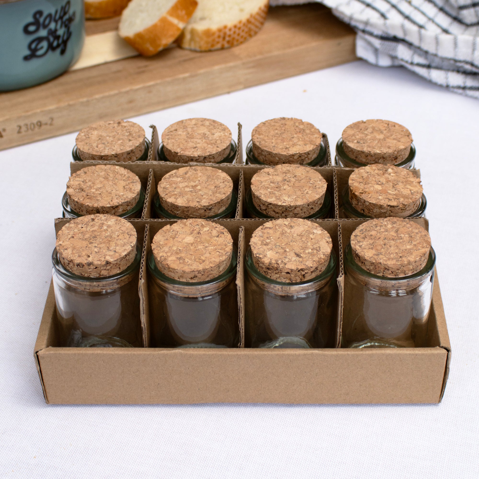 Set Of 12 Glass Spice Jars Cork Lids