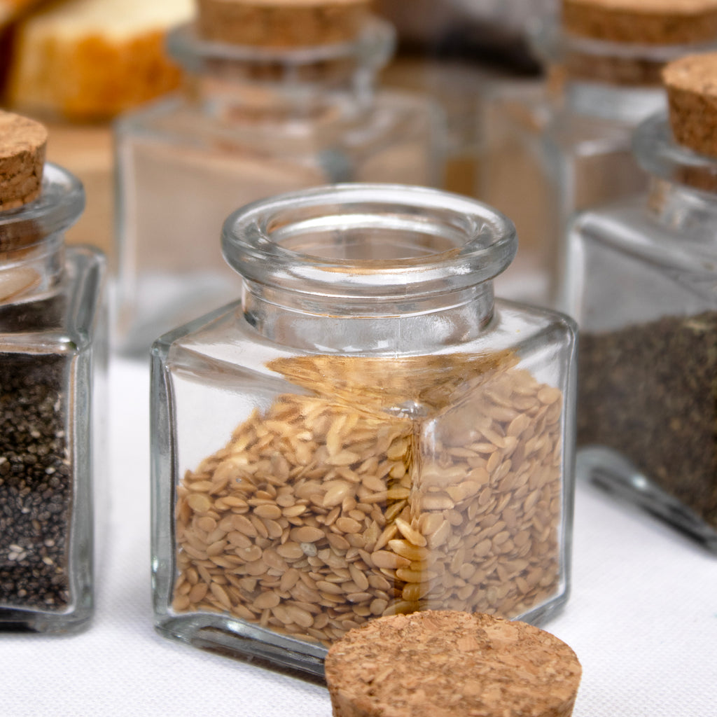 Set Of 12 Square Glass Spice Jars Cork Lids