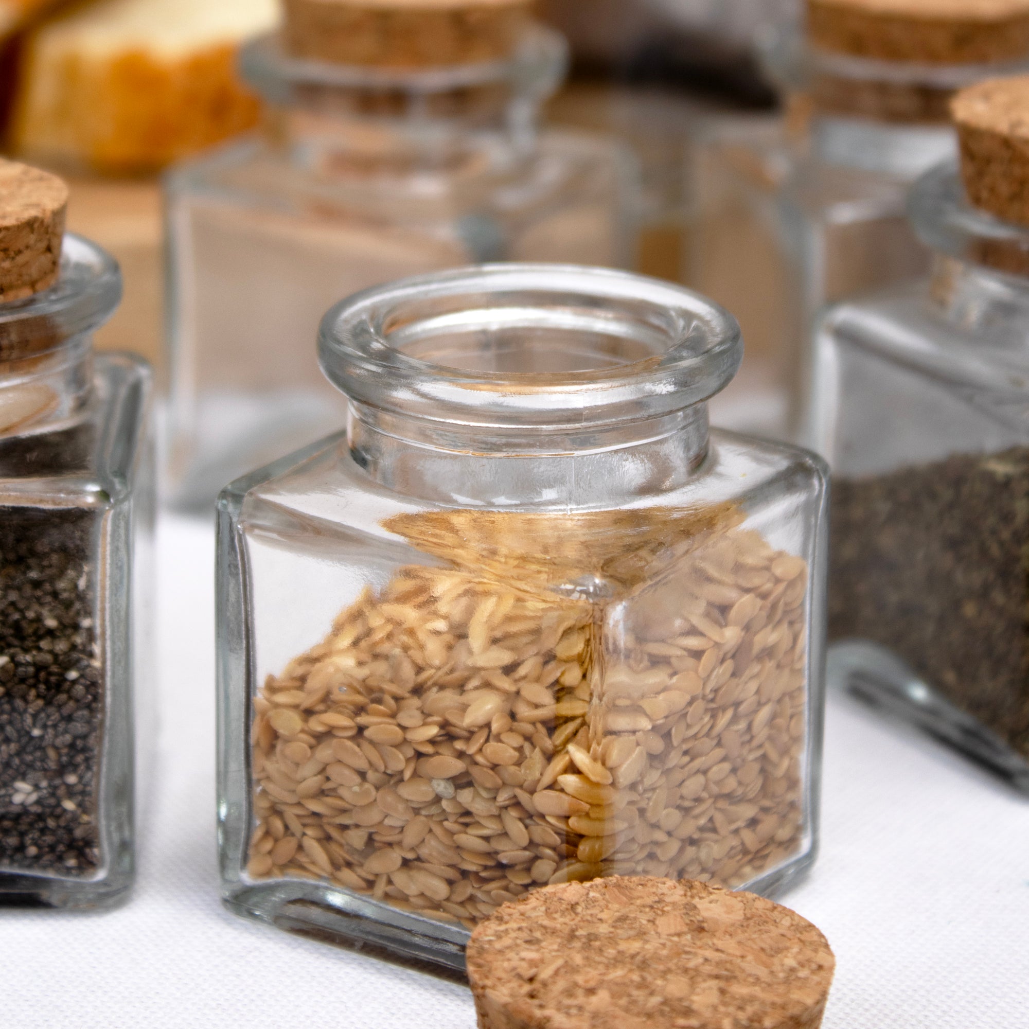 Set Of 12 Square Glass Spice Jars Cork Lids