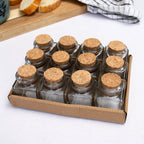 Set Of 12 Square Glass Spice Jars Cork Lids
