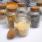 Set Of 6 Ribbed Glass Storage Jars With Cork Lids