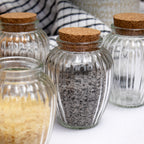 Set Of 6 Ribbed Glass Storage Jars With Cork Lids
