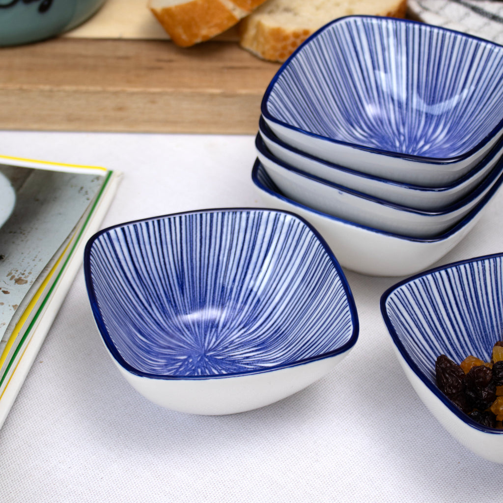 Set Of 6 Blue Patterned Snack Bowls