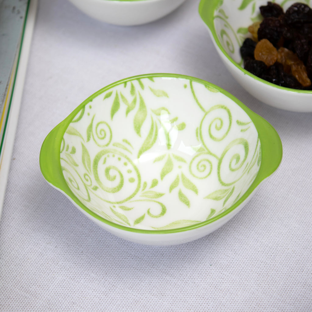 Set Of 6 Green Patterned Snack Bowls