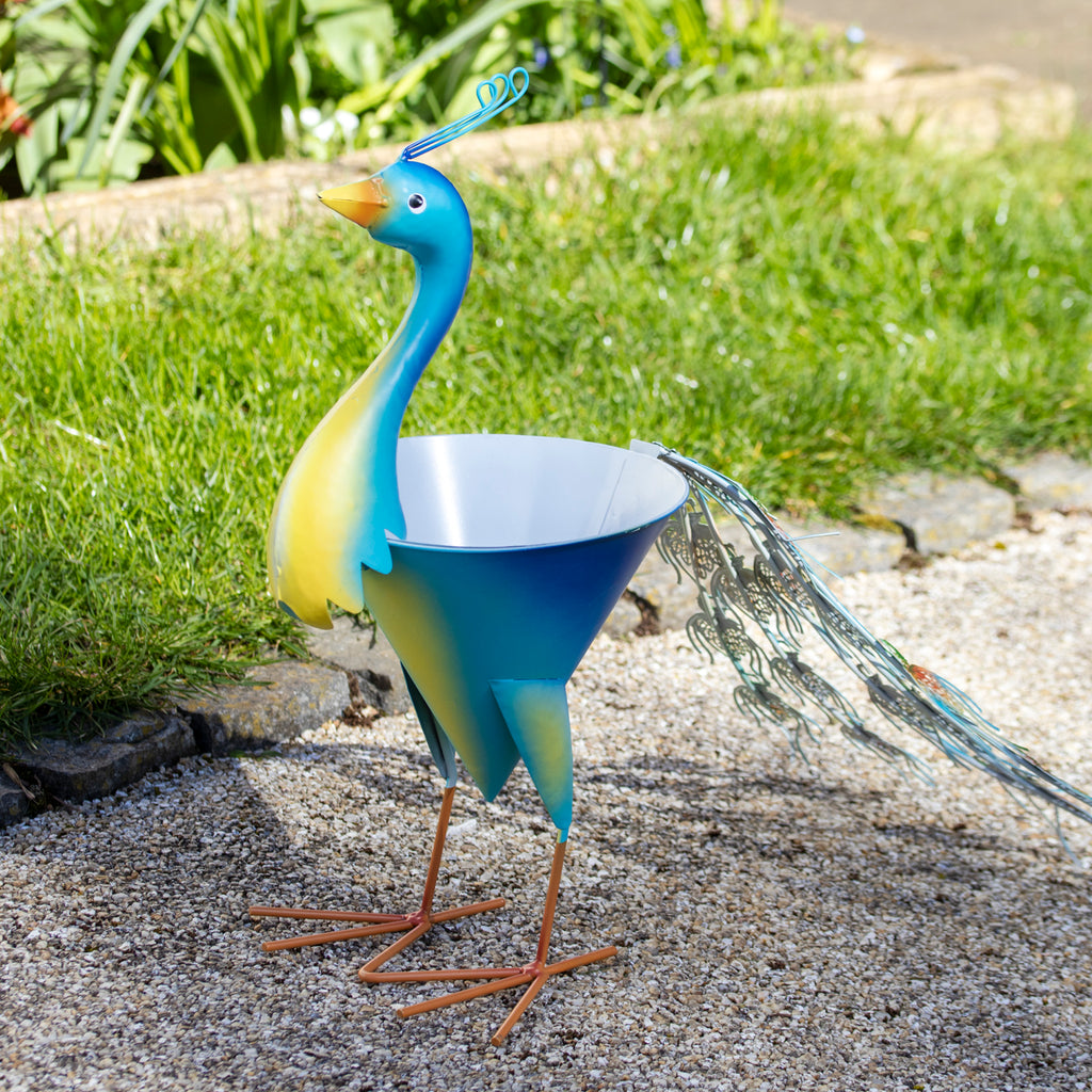 Metal Blue Peacock Planter