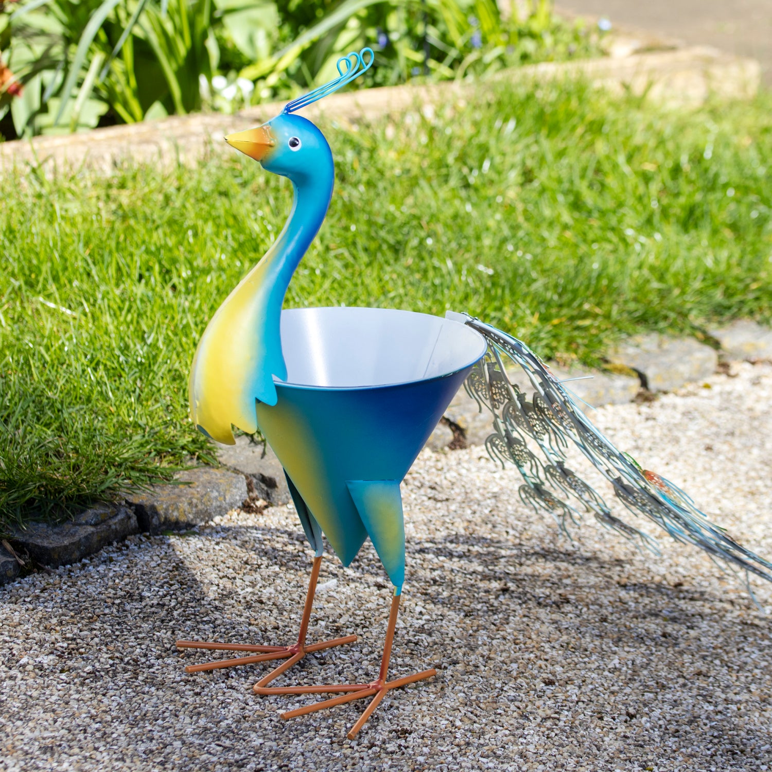 Metal Blue Peacock Planter