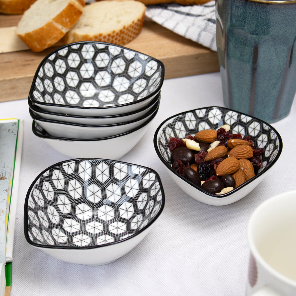Set Of 6 Grey Patterned Snack Bowls