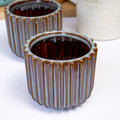 Set Of 2 Small Reactive Glaze Ridged Plant Pots