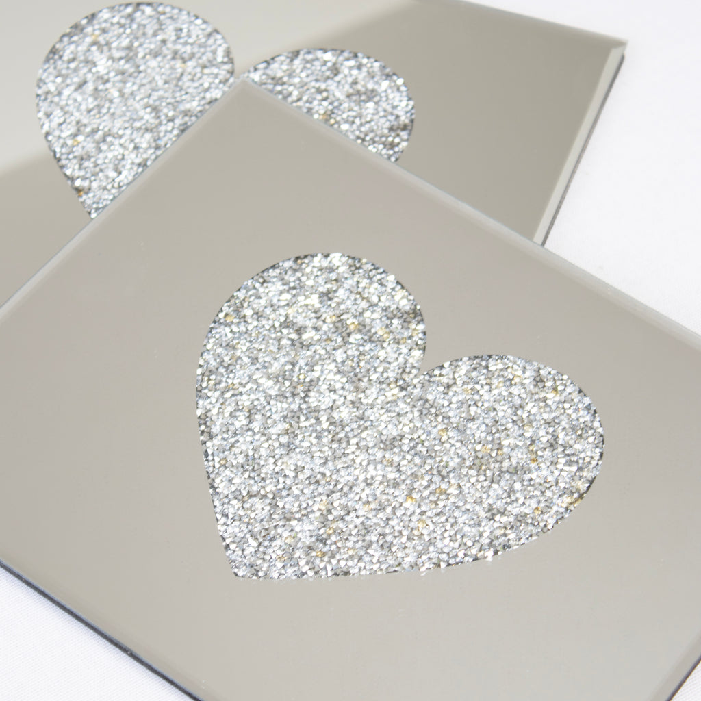 Pack Of 2 Glass Crushed Diamond Heart Placemats