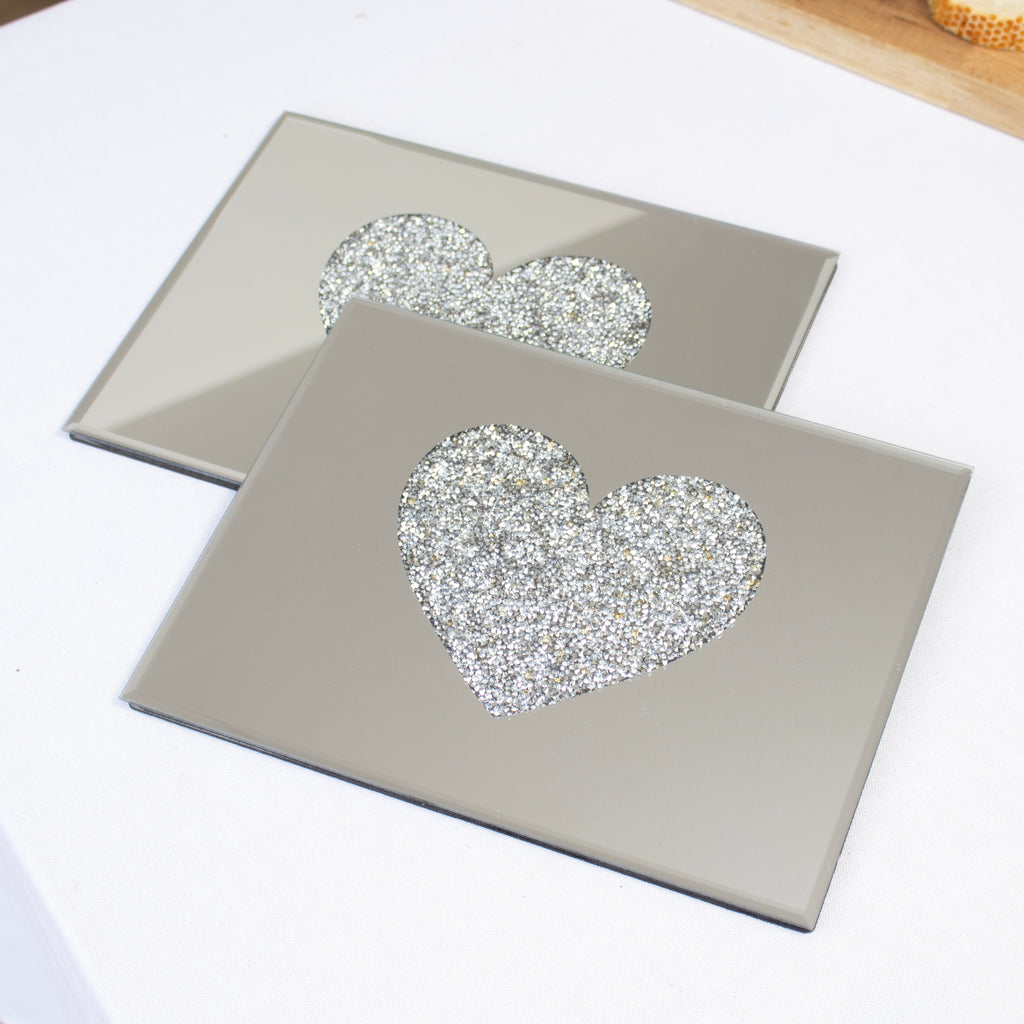 Pack Of 2 Glass Crushed Diamond Heart Placemats