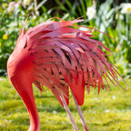 Metal Feeding Flamingo Garden Ornament