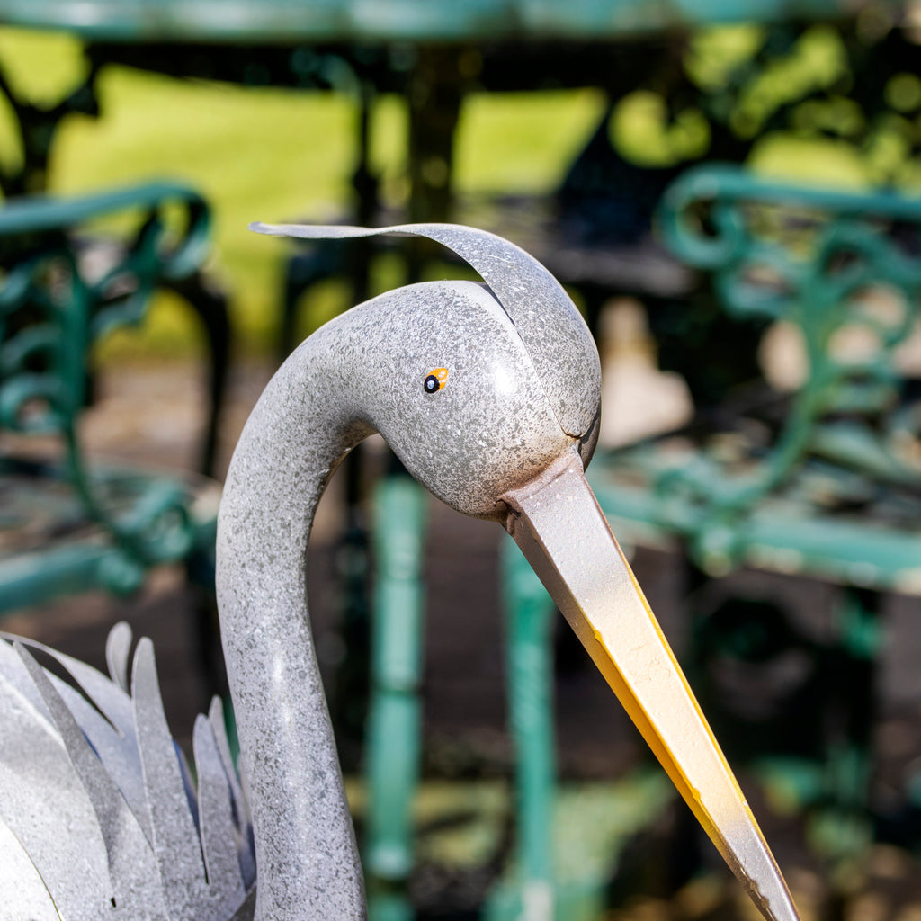 Grey Metal Heron Garden Ornament