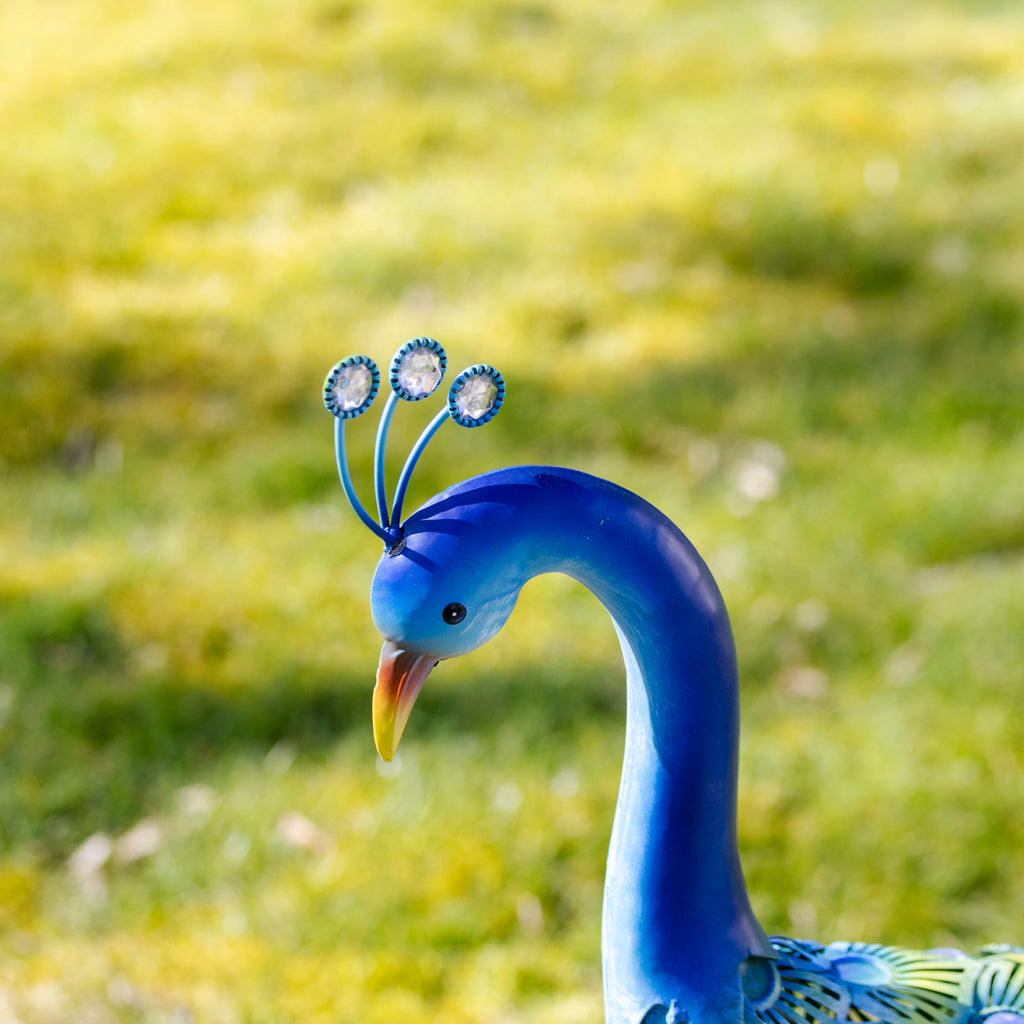 Blue Metal Peacock Garden Ornament