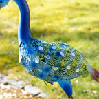Blue Metal Peacock Garden Ornament