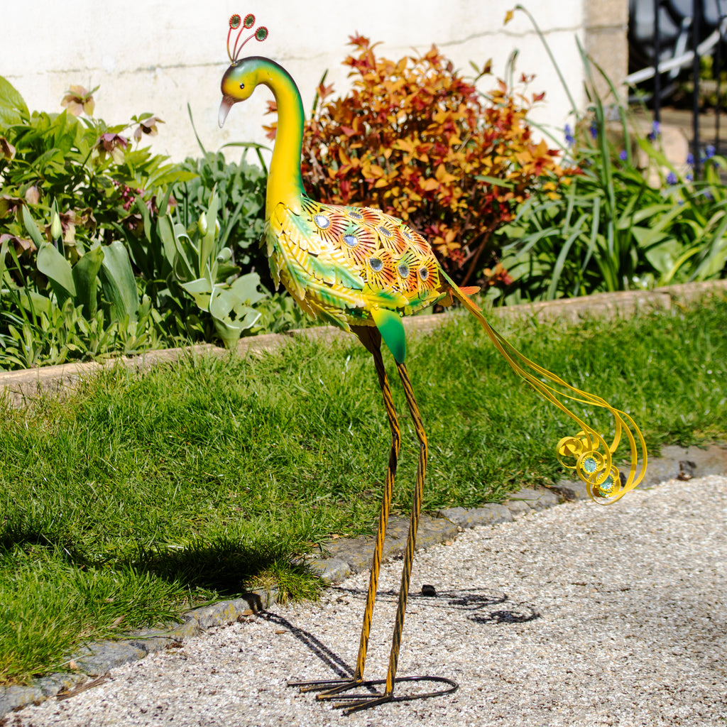 Yellow & Green Metal Peacock Garden Ornament