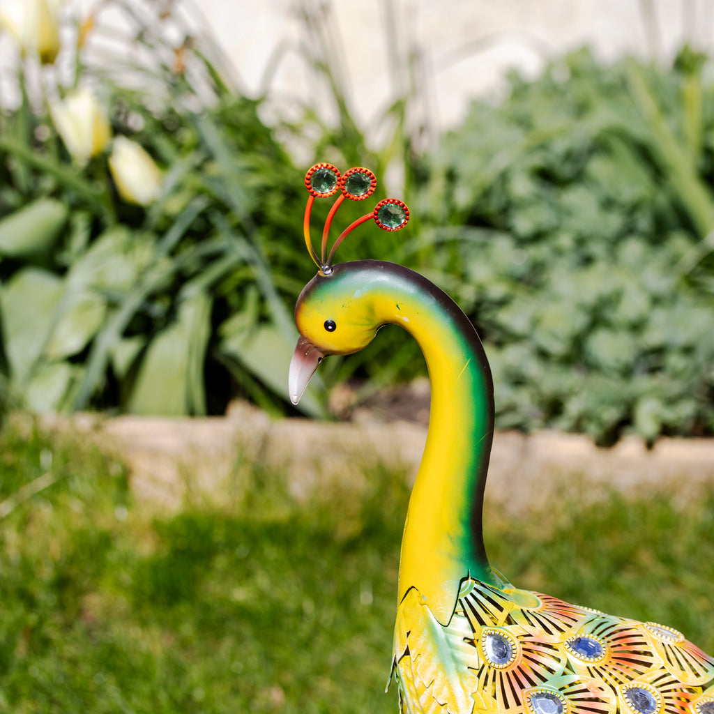 Yellow & Green Metal Peacock Garden Ornament
