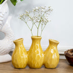 Yellow Crackle Glaze Multi Bottle Bud Vase