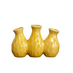 Yellow Crackle Glaze Multi Bottle Bud Vase