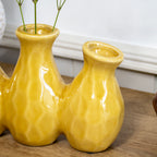 Yellow Crackle Glaze Multi Bottle Bud Vase
