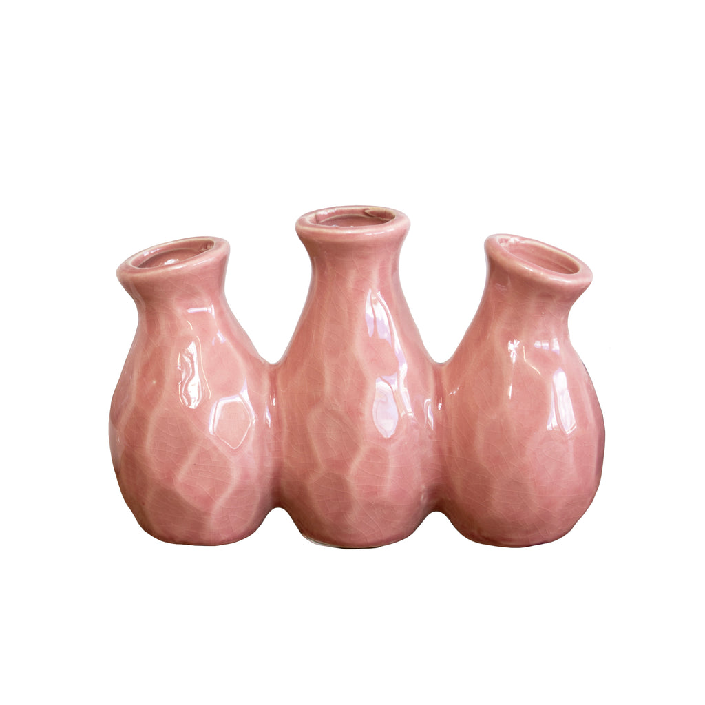 Pink Crackle Glaze Multi Bottle Bud Vase