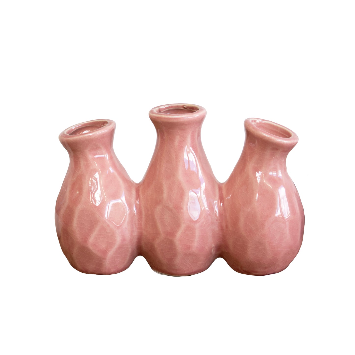 Pink Crackle Glaze Multi Bottle Bud Vase