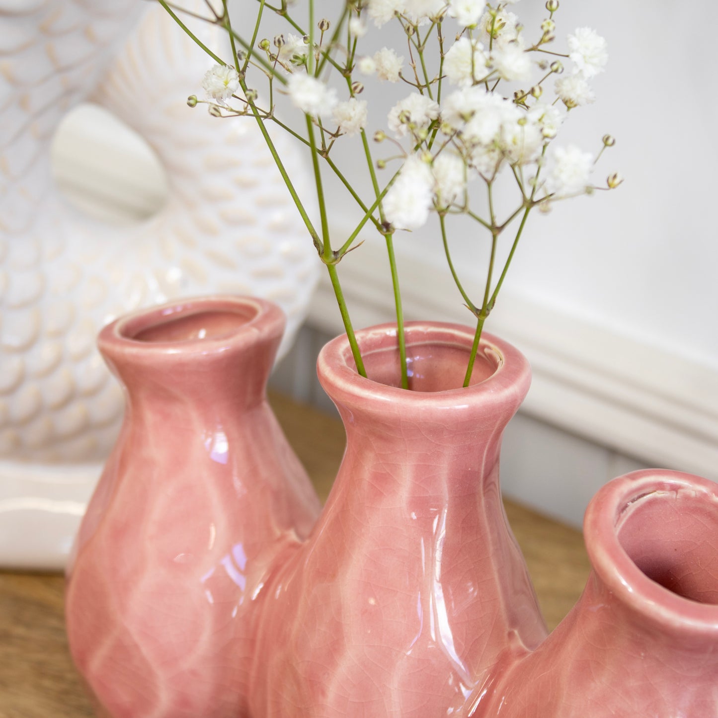 Pink Crackle Glaze Multi Bottle Bud Vase