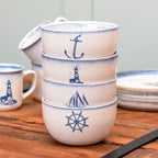 Set Of 4 Stoneware Nautical Cereal Bowls