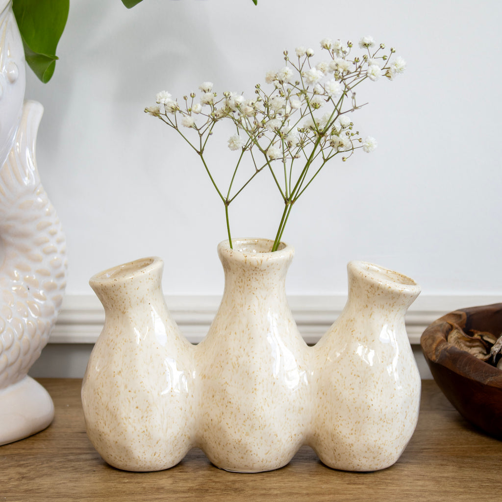 Off White Speckle Multi Bottle Bud Vase
