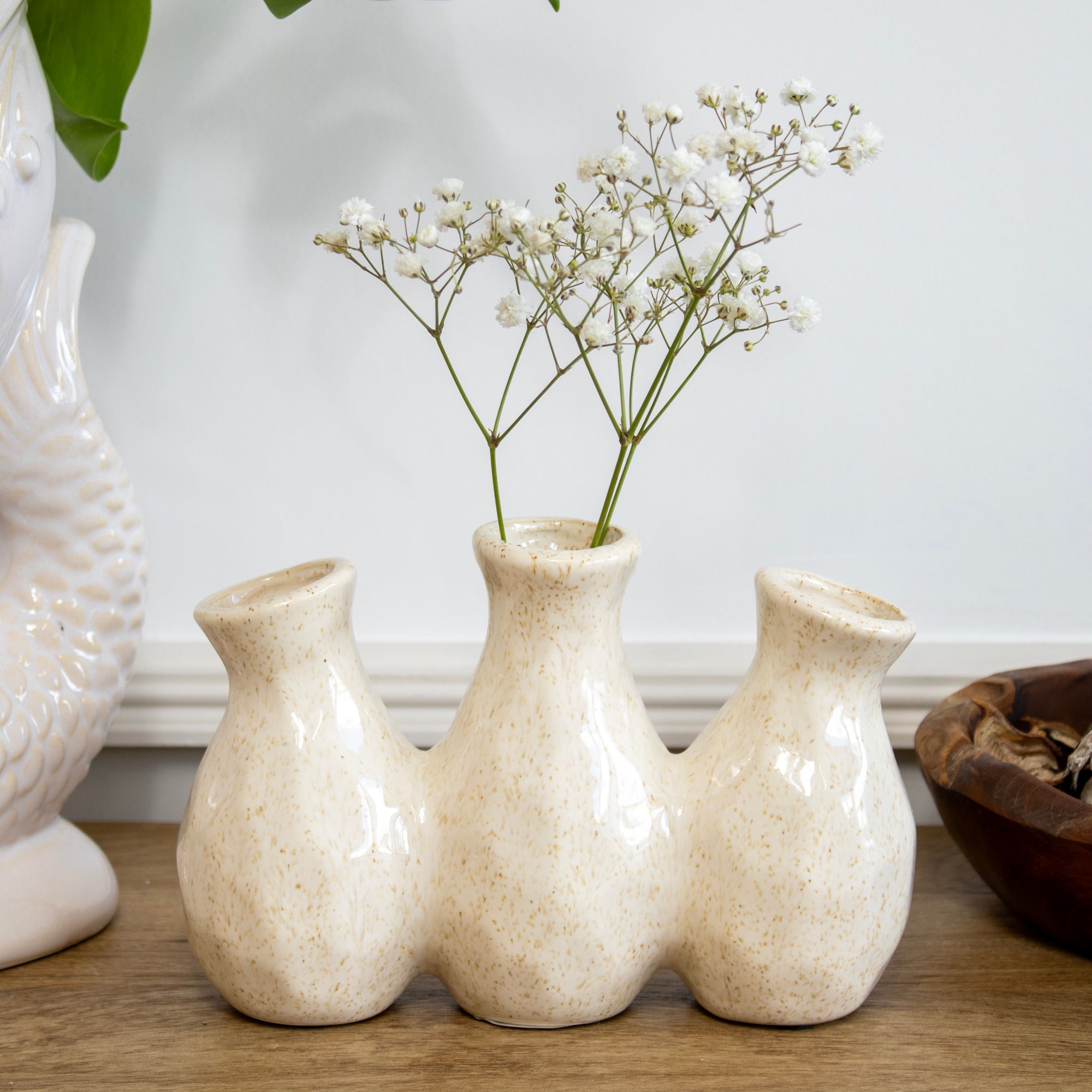 Off White Speckle Multi Bottle Bud Vase