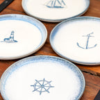 Set Of 4 Stoneware Nautical Side Plates
