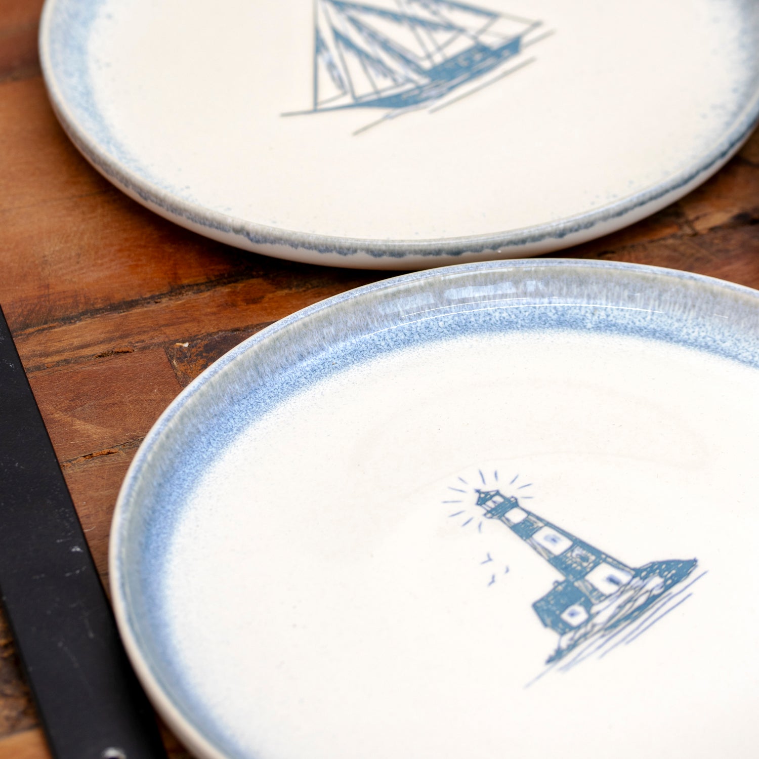Set Of 4 Stoneware Nautical Side Plates