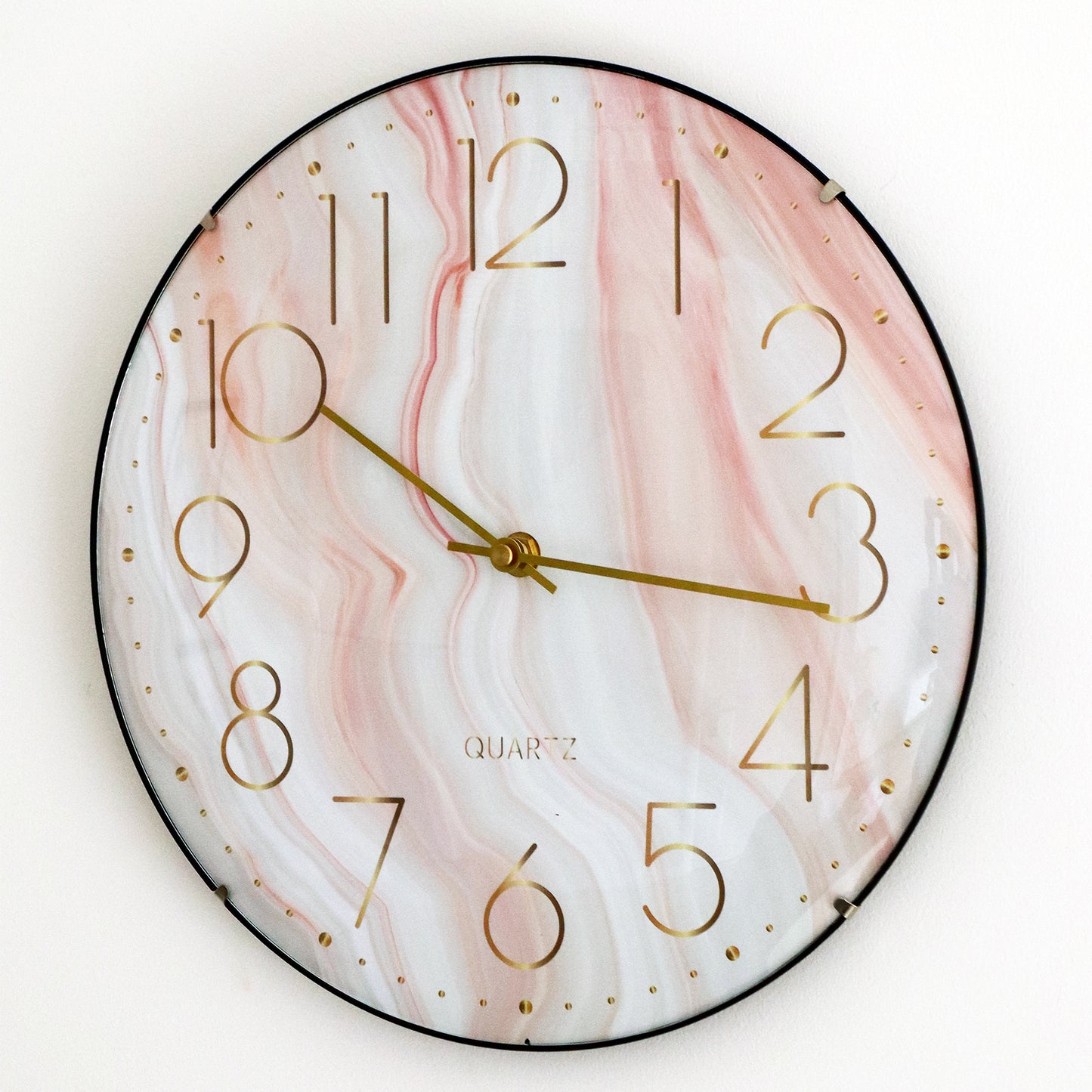 Curved Glass Pink Marble Wall Clock