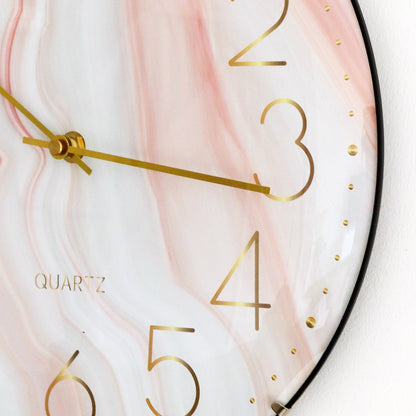 Curved Glass Pink Marble Wall Clock