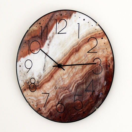 Curved Glass Brown Marble Wall Clock