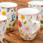 Set Of 4 Floral Print Mugs