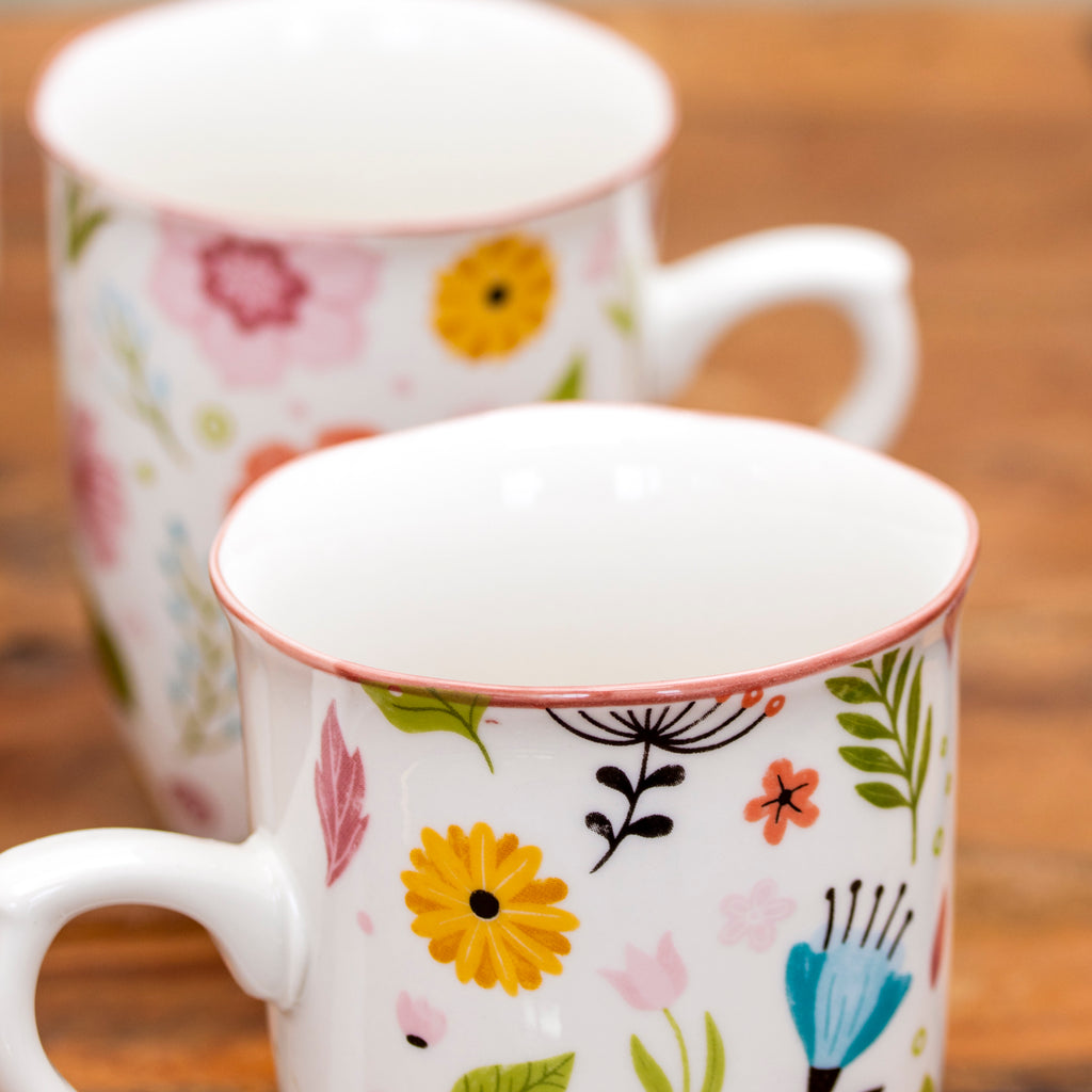 Set Of 4 Floral Print Mugs