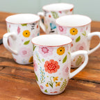Set Of 4 Floral Print Mugs