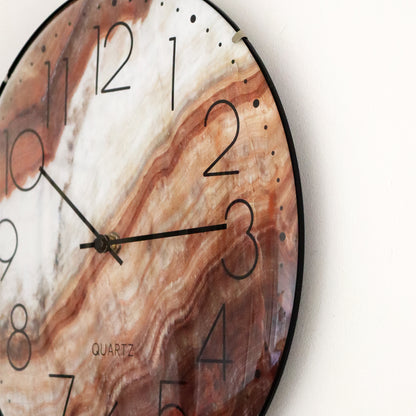 Curved Glass Brown Marble Wall Clock