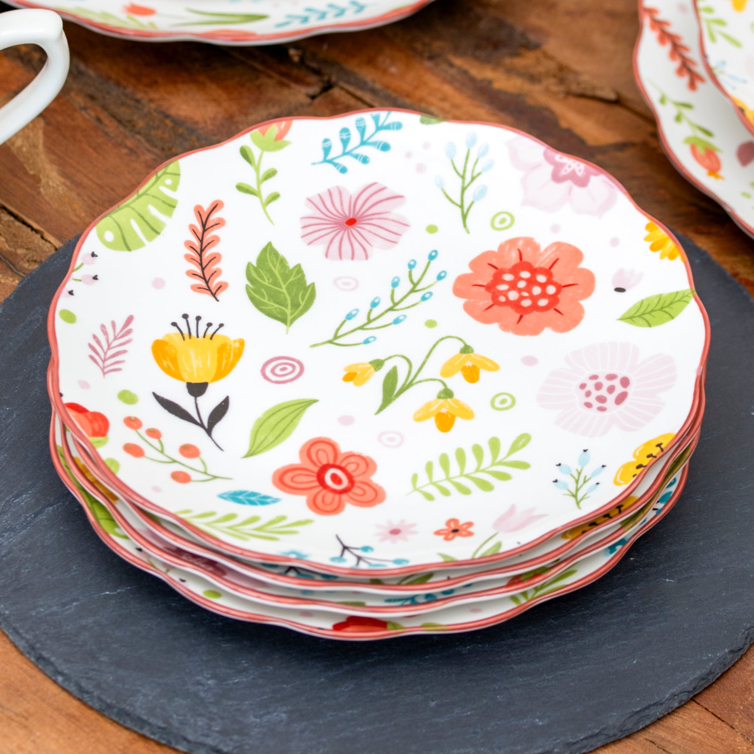Set Of 4 Floral Print Side Plates