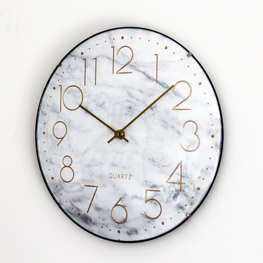 Curved Glass Grey Marble Wall Clock