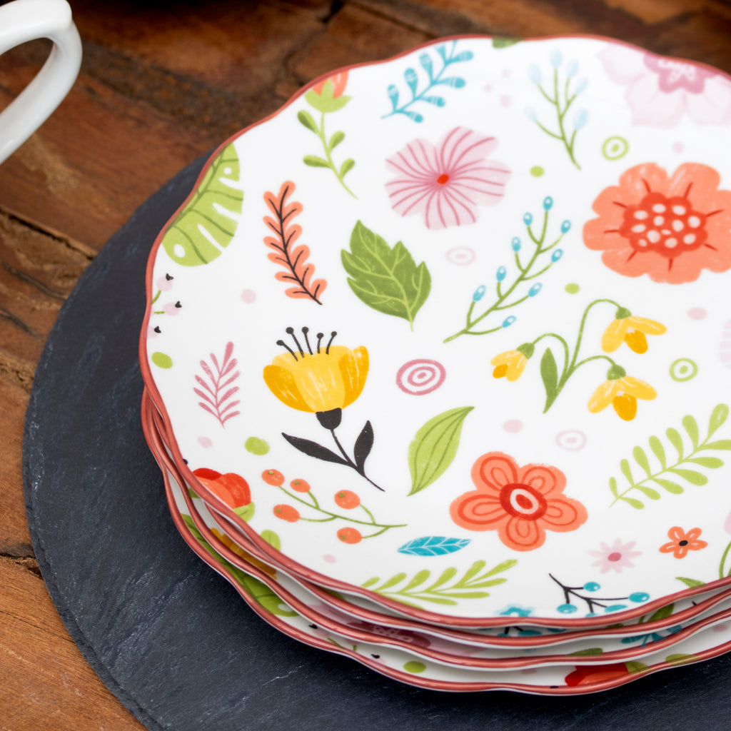 Set Of 4 Floral Print Side Plates