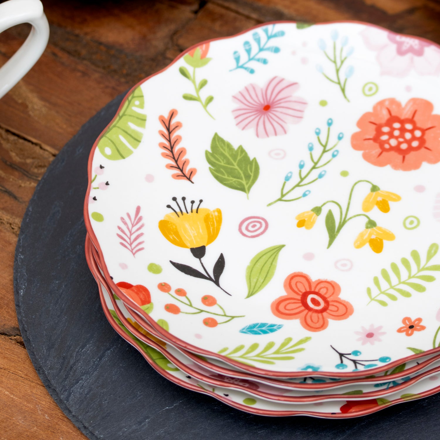 Set Of 4 Floral Print Side Plates