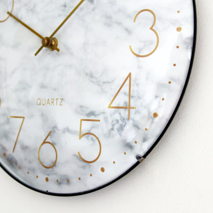 Curved Glass Grey Marble Wall Clock