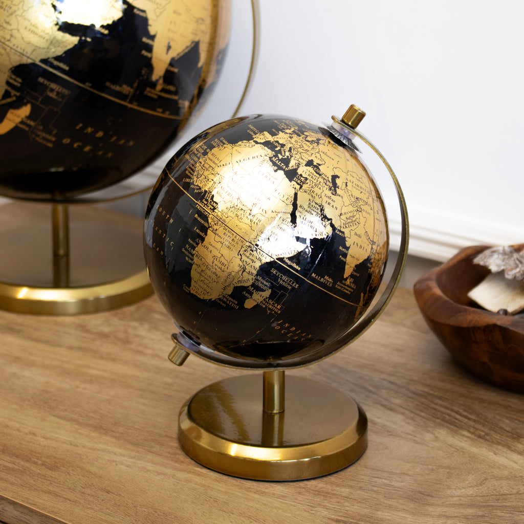 Glossy Black & Gold Base Globe