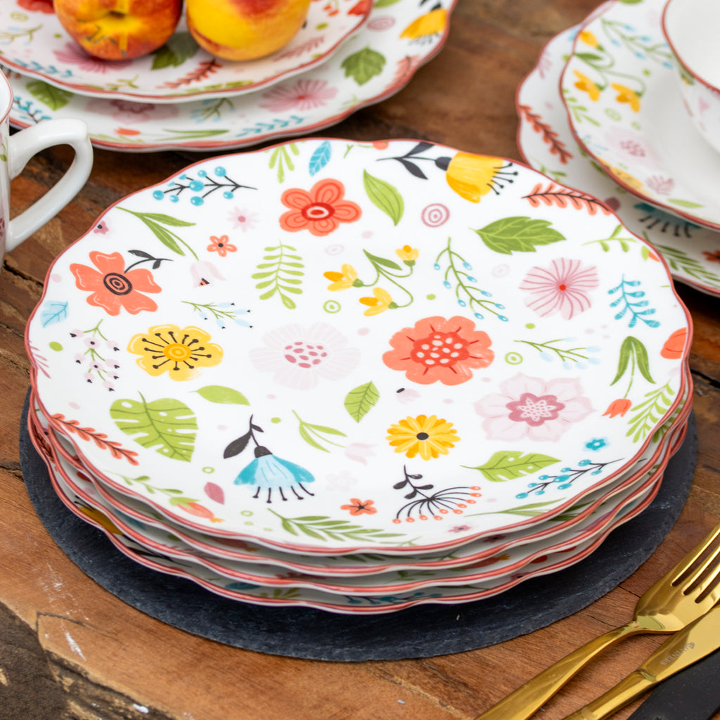 Set Of 4 Floral Print Dinner Plates
